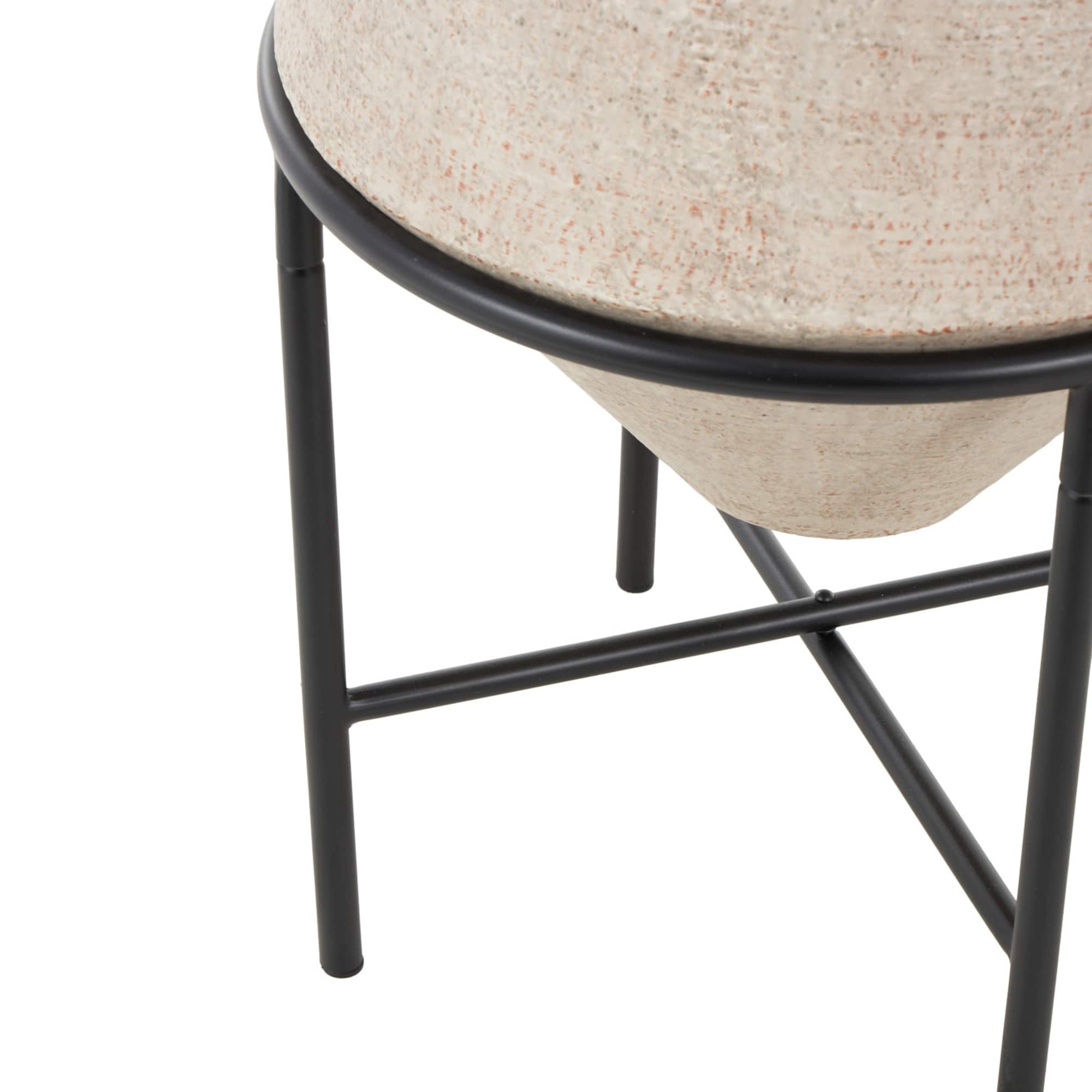 24.5" Beige Metal Wide Vase with Black Metal Stand